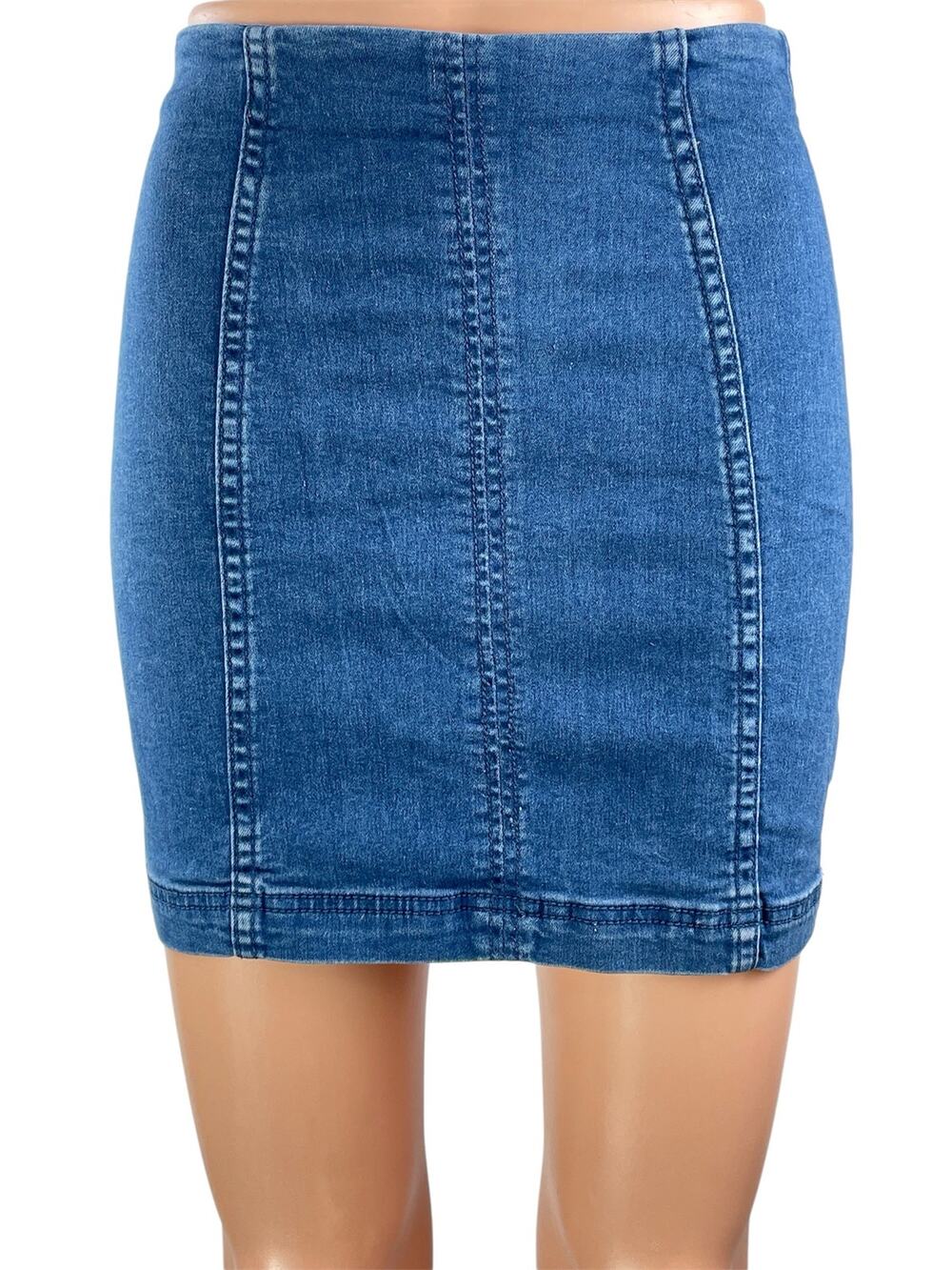 Free People Women's Blue Medium Wash High Waist Denim Jean Pencil Mini Skirt 0